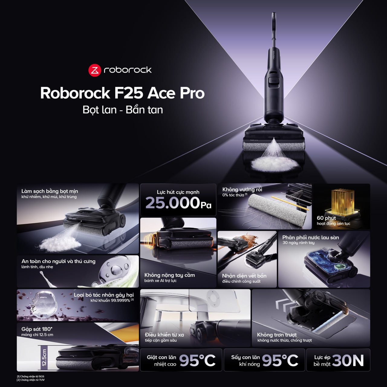 Uu diem cua may hut bui lau nha cam tay Roborock F25 Ace Pro