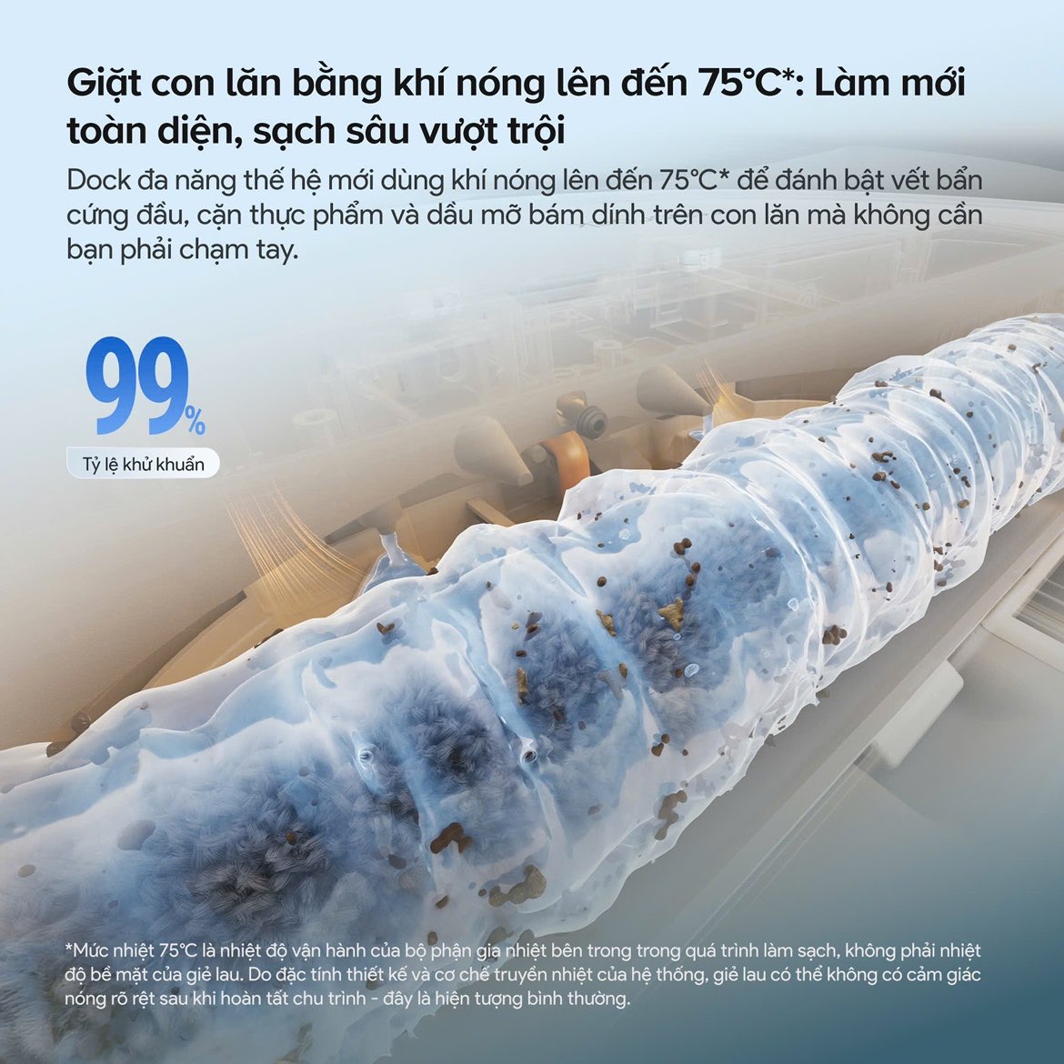 Robot hút hút bụi lau nhà Roborock Curv 2 Flow 12 roborock Curv 2 Flow Giat con lan bang khi nong 75°C