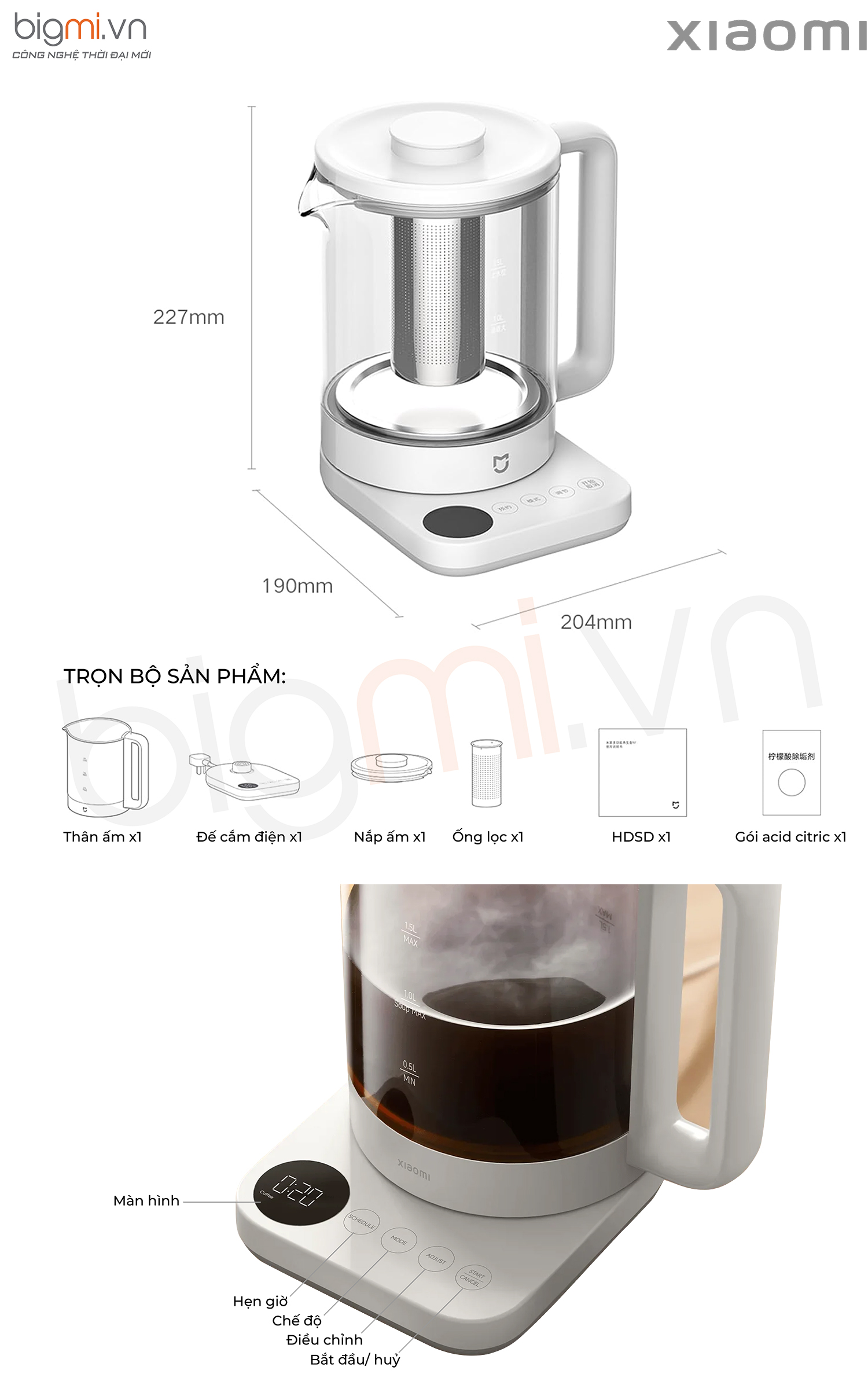 HDSD Ấm đun nước đa năng Xiaomi Multifunctional Kettle 1.5L (MJDGNYSH04DEM)