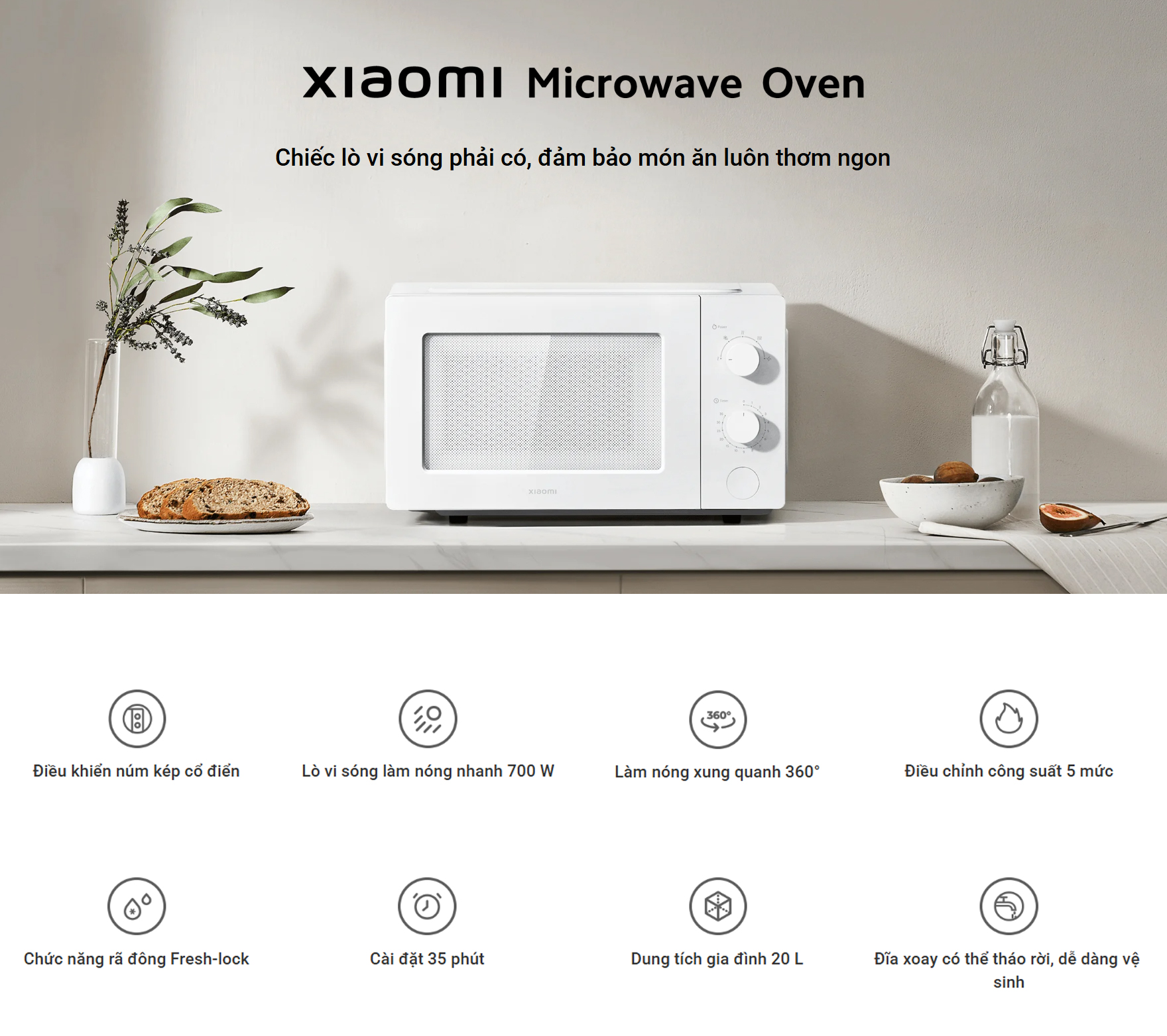 Lò vi sóng Xiaomi 20L Microwave Oven MWB010-2A - Chính hãng 2 Lo vi song Xiaomi 20L Microwave Oven MWB010 2A bigmivn