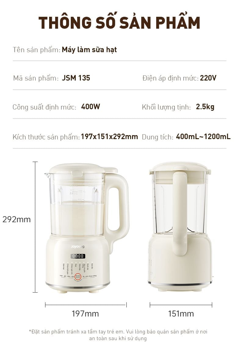 Máy làm sữa hạt Joyoung JSM-135 dung tích 1.2L | Công suất 400W - Chính hãng 14 May lam sua hat Joyoung JSM 135 dung tich 1.2L bigmivn 12