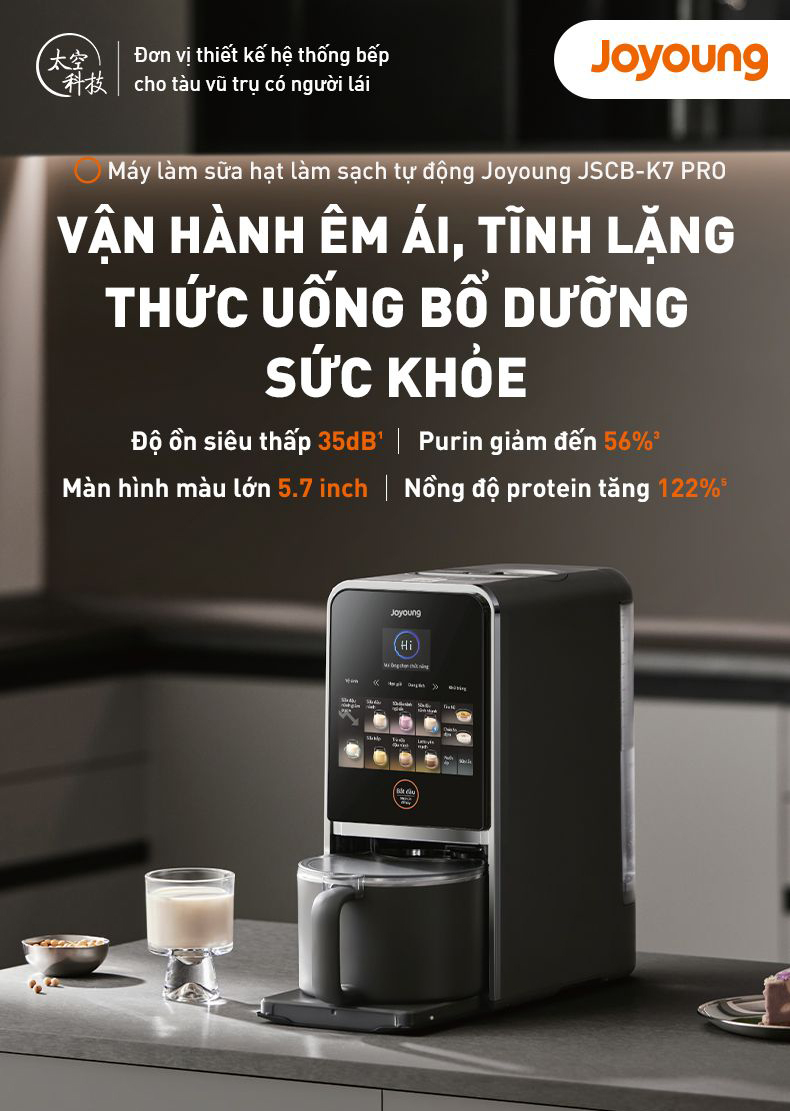 Máy làm sữa hạt tự động làm sạch Joyoung JSCB-K7 PRO | Dung tích 1200ml/700ml | Công suất 1200W/300W 2 May lam sua hat tu dong lam sach Joyoung JSCB K7 PRO bigmivn