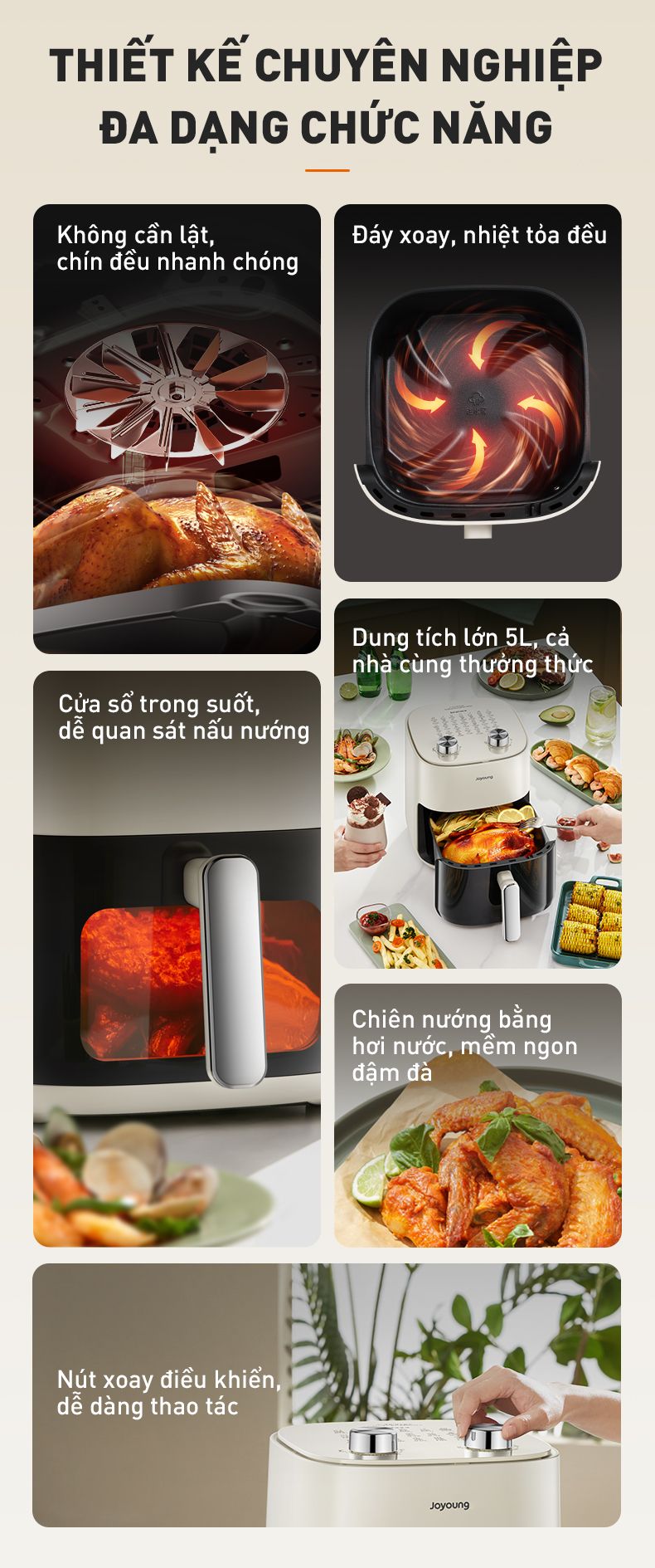 Nồi chiên không dầu 5L Joyoung JAF-565 | Công suất 1500W | Điều khiển núm xoay - Chính hãng 3 Noi chien khong dau 5L Joyoung JAF 565 bigmivn 1