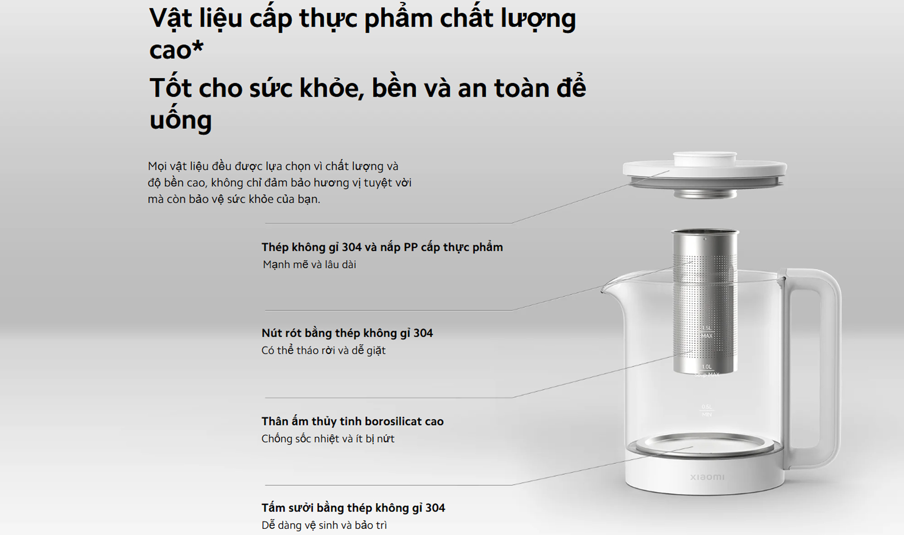 Ấm đun nước đa năng Xiaomi Multifunctional Kettle 1.5L EU - Chính hãng 7 Xiaomi Multifunctional Kettle 1.5L bigmivn 8