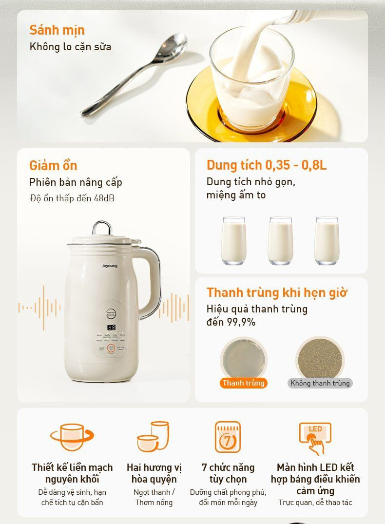 Máy nấu sữa hạt đa năng Joyoung JSM-125 | Dung tích 0.3L/0.8L | Công suất 500W/150W - Chính hãng 3 May nau sua hat da nang Joyoung JSM 125 bigmivn 1