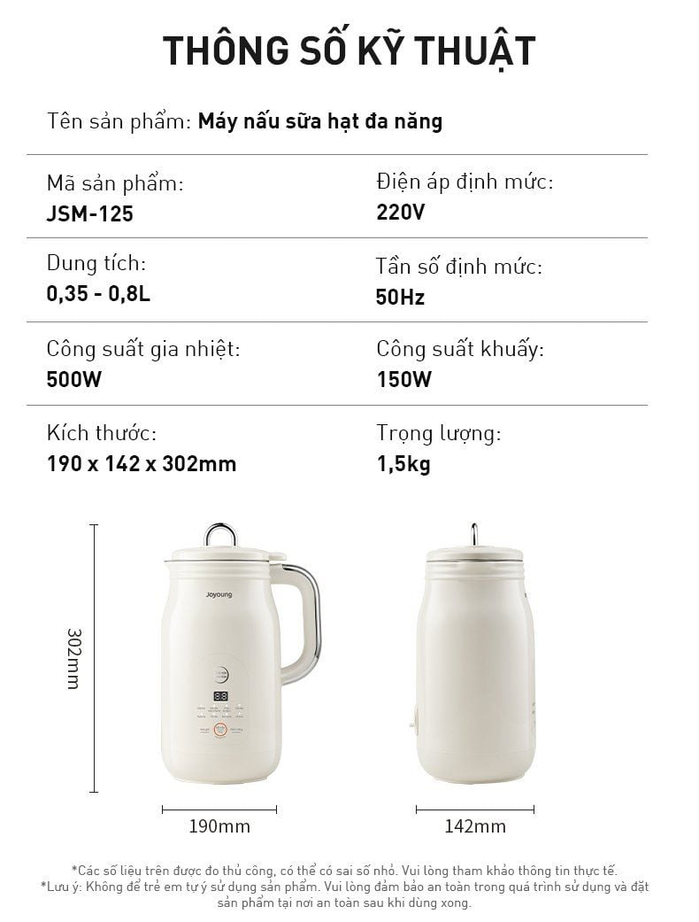 Máy nấu sữa hạt đa năng Joyoung JSM-125 | Dung tích 0.3L/0.8L | Công suất 500W/150W - Chính hãng 4 May nau sua hat da nang Joyoung JSM 125 bigmivn 6