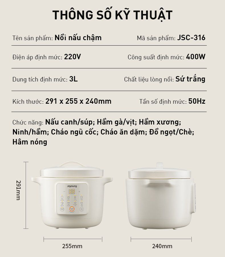Nồi nấu chậm Joyoung JSC-316 dung tích 3L | Công suất 400W - Chính hãng 12 Noi nau cham Joyoung JSC 316 dung tich 3L bigmivn 10