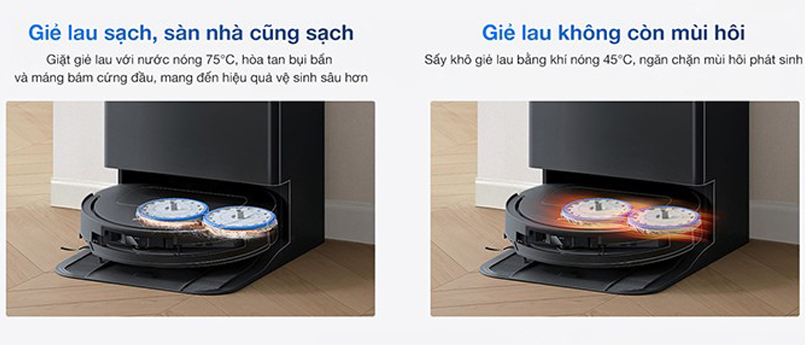 Hệ thống sấy khô và giặt giẻ nước nóng trạm sạc Ecovacs T50 Pro