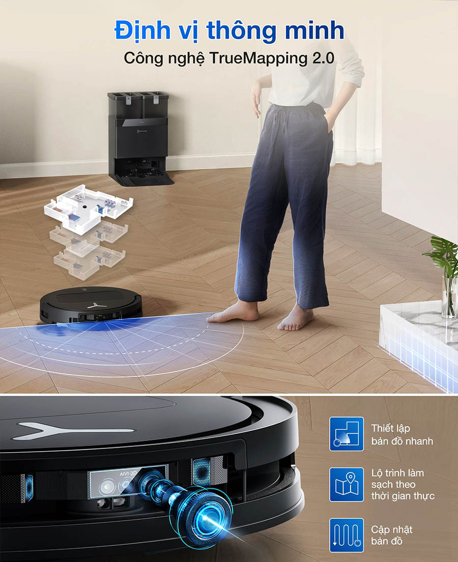 Hệ thống điều hướng LiDAR nhúng ẩn trên Ecovacs Deebot T50 Pro Gen 2