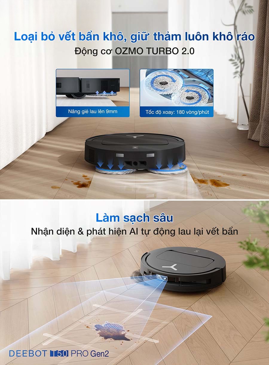 Hệ thống lau xoay áp lực OZMO Turbo và tự động nâng giẻ