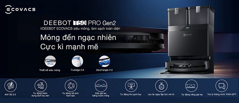 Các tính năng nổi bật của Robot hút bụi Ecovacs Deebot T50 Pro Gen 2