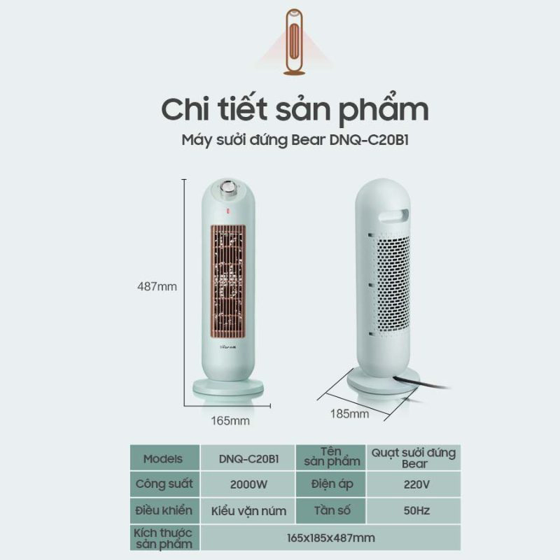 Máy sưởi gốm 2000W Bear DNQ-C20B1 - Chính hãng Quốc Tế 11 May suoi gom 2000W Bear DNQ C20B1 9