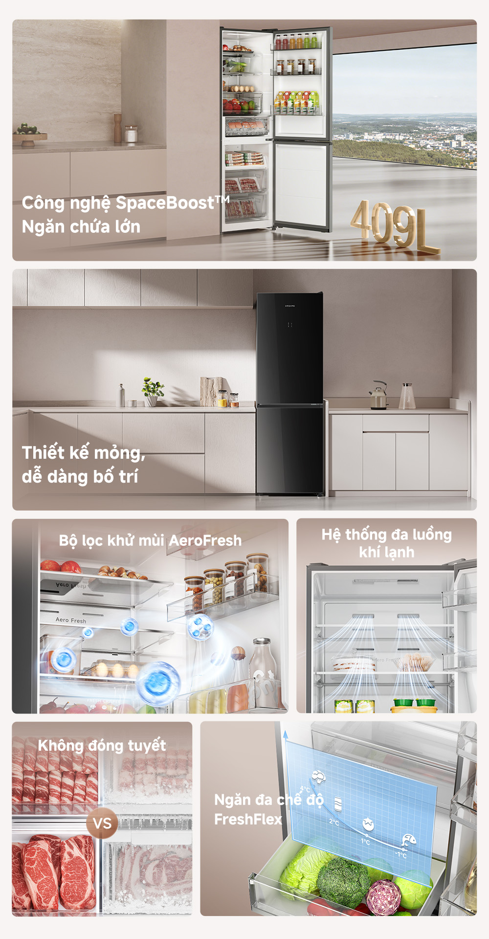 Tủ lạnh Dreame 409L Mega Pro inverter 2 cánh mặt kính DRB400WGB3VN (màu đen) - thiết kế siêu mỏng, ngăn đông mềm Freshflex đa năng 4 Tu lanh Dreame 409L inverter 2 canh mat kinh DRB400WGB3VN thong tin 1