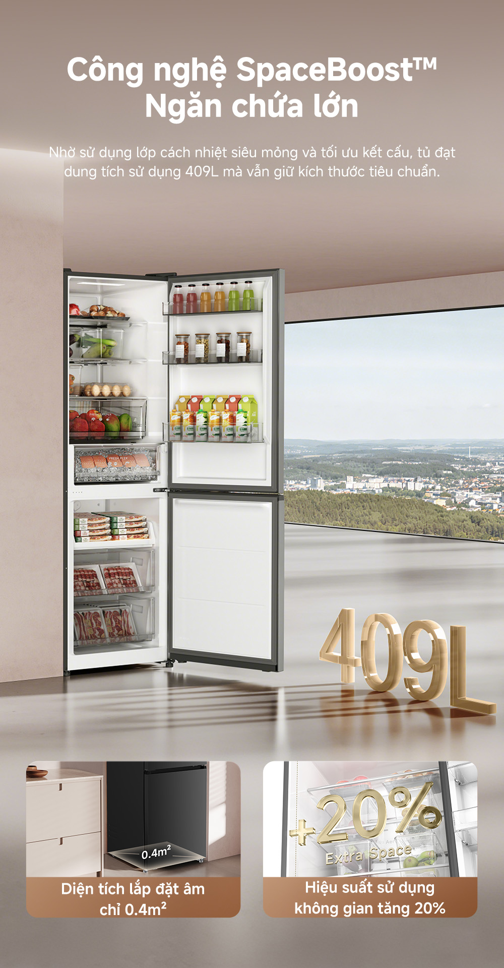 Tủ lạnh Dreame 409L Mega Pro inverter 2 cánh mặt kính DRB400WGB3VN (màu đen) - thiết kế siêu mỏng, ngăn đông mềm Freshflex đa năng 6 Tu lanh Dreame 409L inverter 2 canh mat kinh DRB400WGB3VN thong tin 2