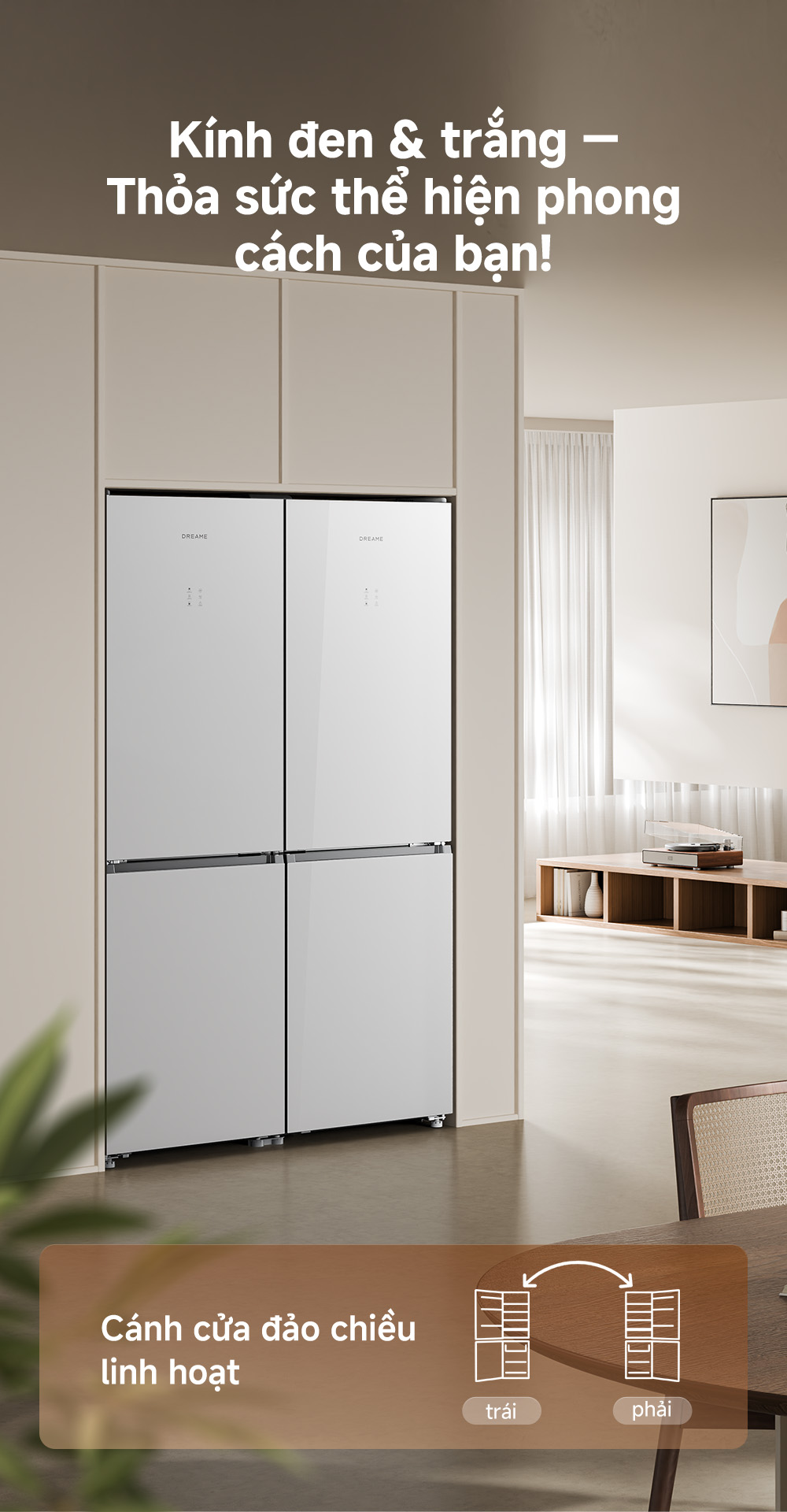 Tủ lạnh Dreame 409L Mega Pro inverter 2 cánh mặt kính DRB400WGB3VN (màu đen) - thiết kế siêu mỏng, ngăn đông mềm Freshflex đa năng 3 Tu lanh Dreame 409L inverter 2 canh mat kinh DRB400WGB3VN thong tin 6