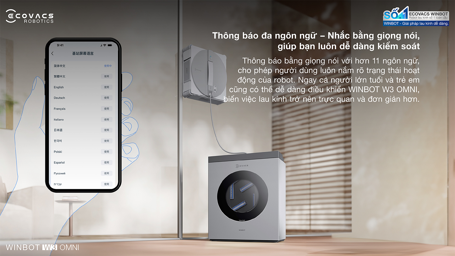 Robot lau kinh Ecovacs Winbot W3 Omni bigmivn 19