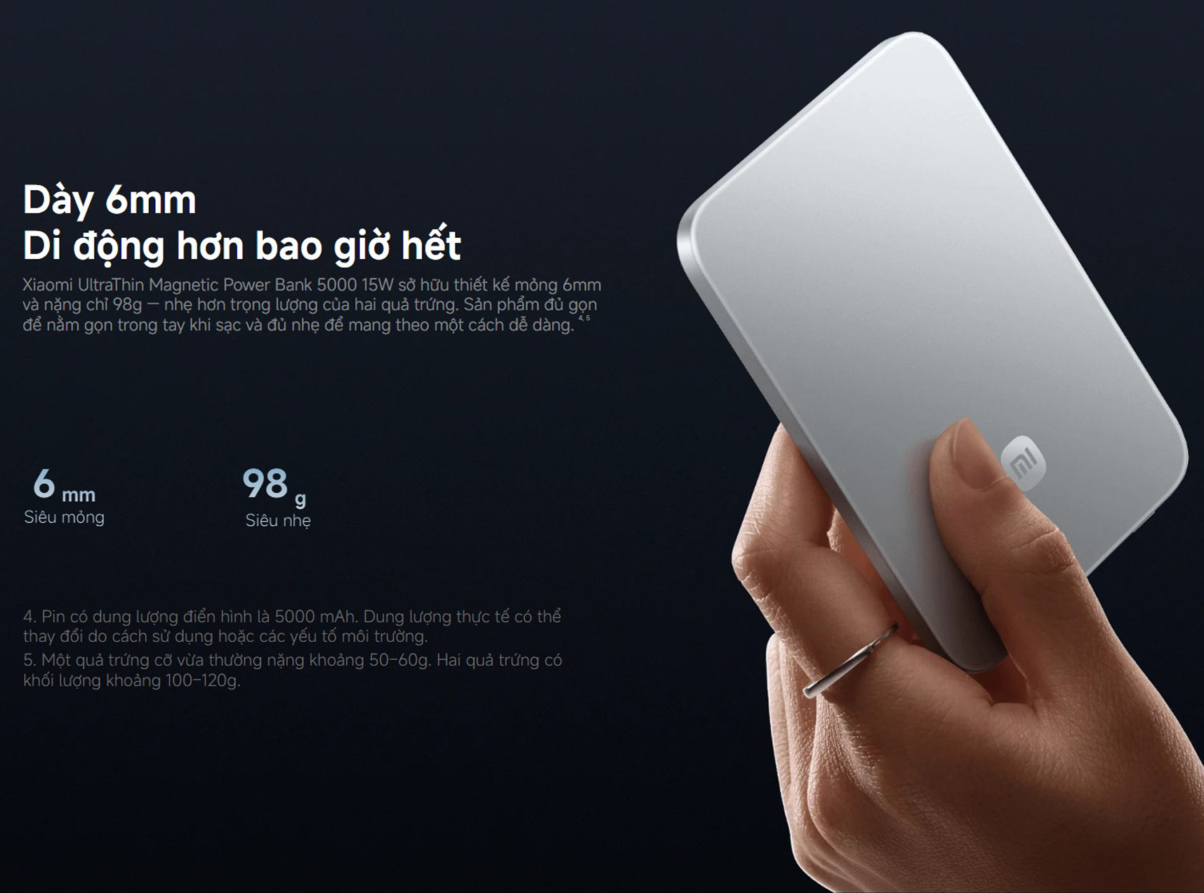Sac du phong 5000mAh Xiaomi UltraThin Magnetic Power Bank 5000 15W bigmivn 2