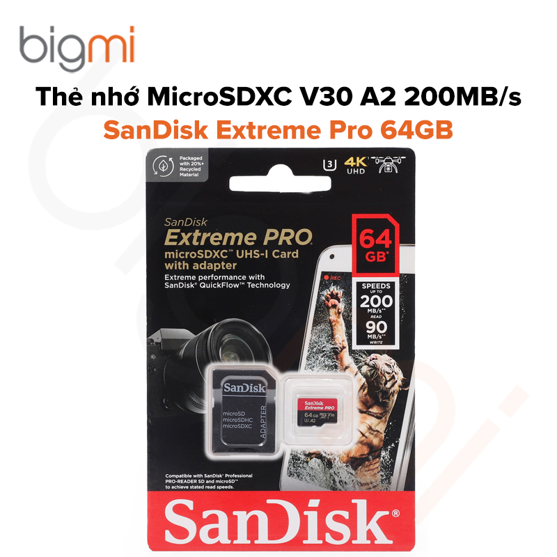 Thẻ nhớ MicroSDXC SanDisk Extreme Pro 64GB V30 A2 200MBs