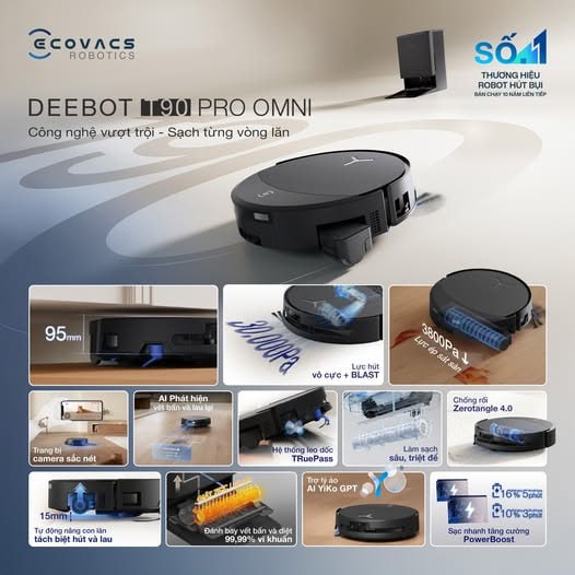 Tinh nang cua robot hut bui lau nha Ecovacs Deebot T90 Pro Omni