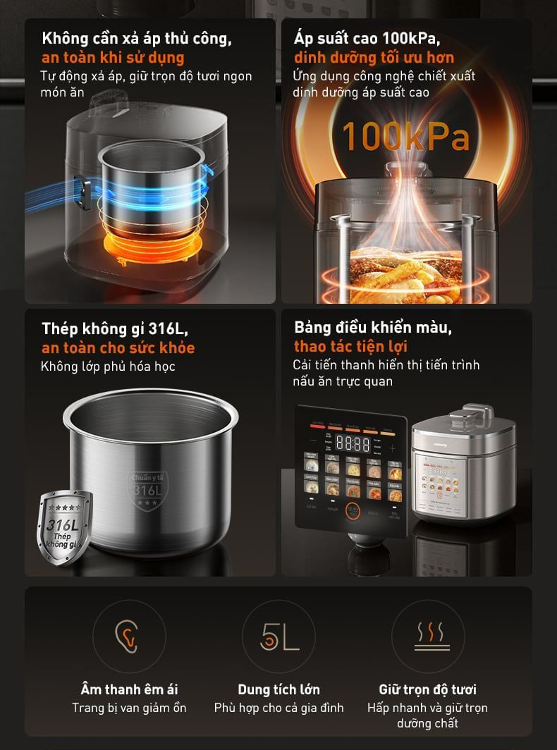 Nồi cơm áp suất điện tử 5L Joyoung JPRC-5150 | Công suất 900W | 2 lòng nồi - Chính hãng 3 Noi com ap suat dien tu 5L Joyoung JPRC 5150 bigmivn 1