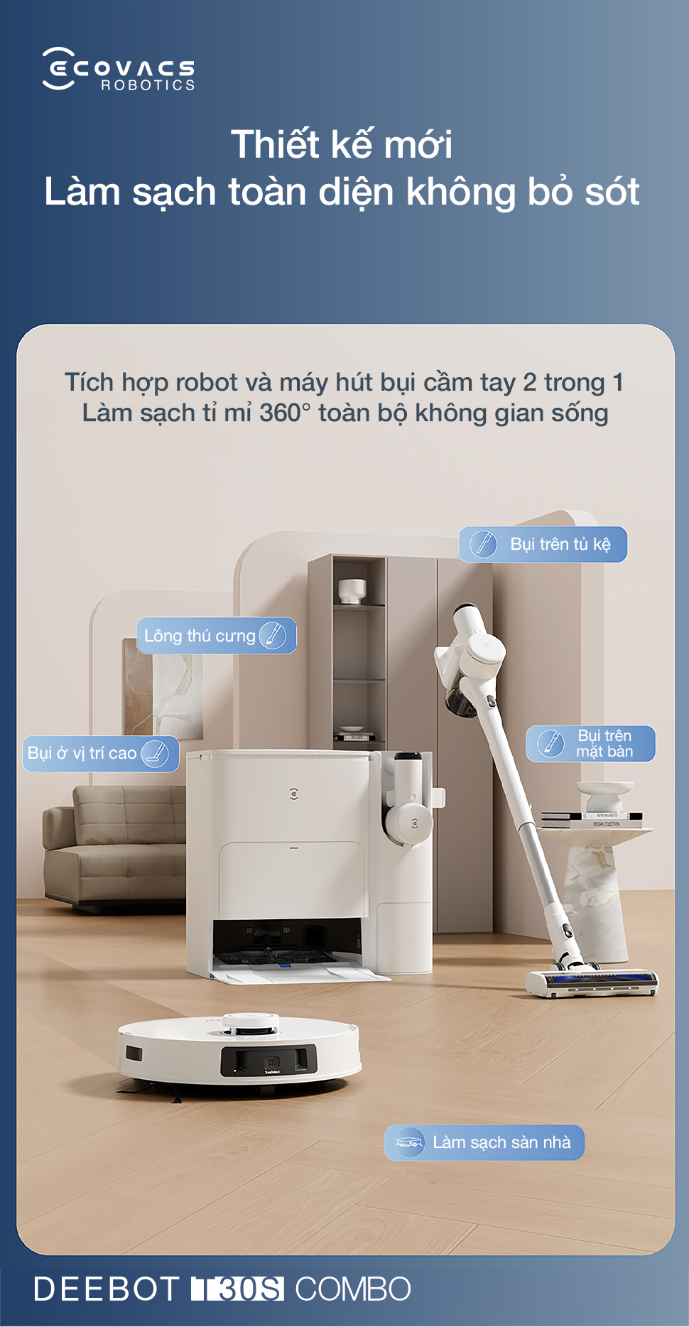 Robot hút bụi lau sàn Ecovacs T30s Combo - Chính Hãng 3 Robot hut bui lau san Ecovacs T30s Combo bigmivn 1
