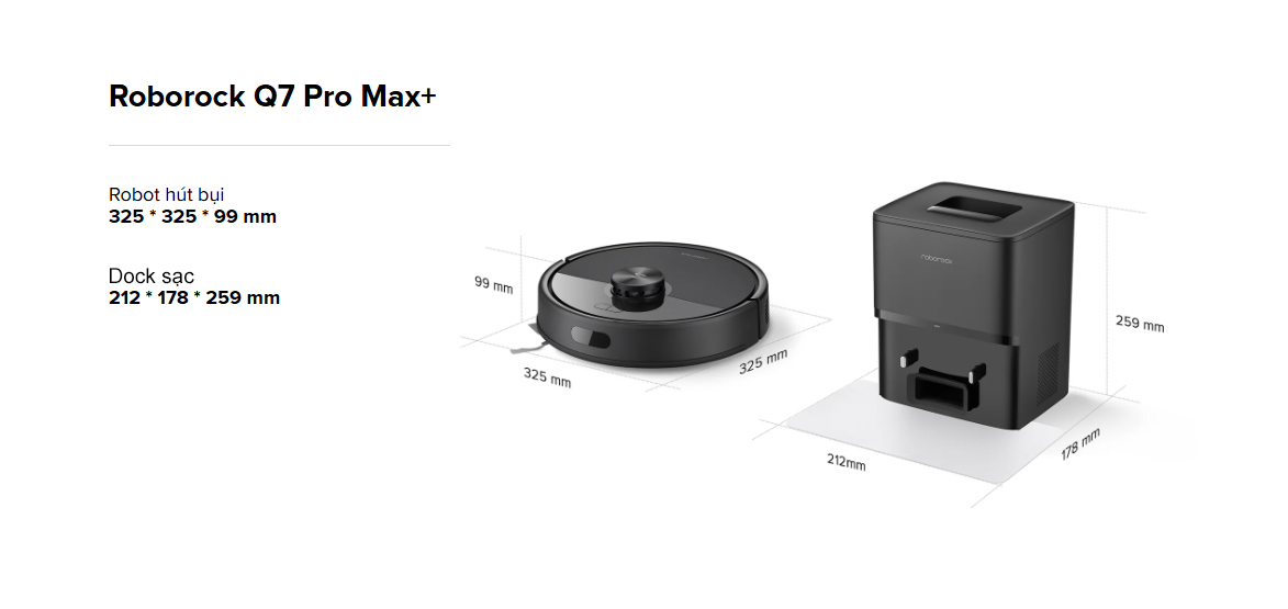 kich thuoc Robot hut bui lau nha Roborock Q7 Pro Max Plus fn