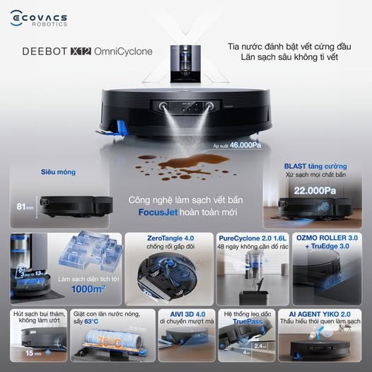 tinh nang tren Ecovacs Deebot X12 OmniCyclone