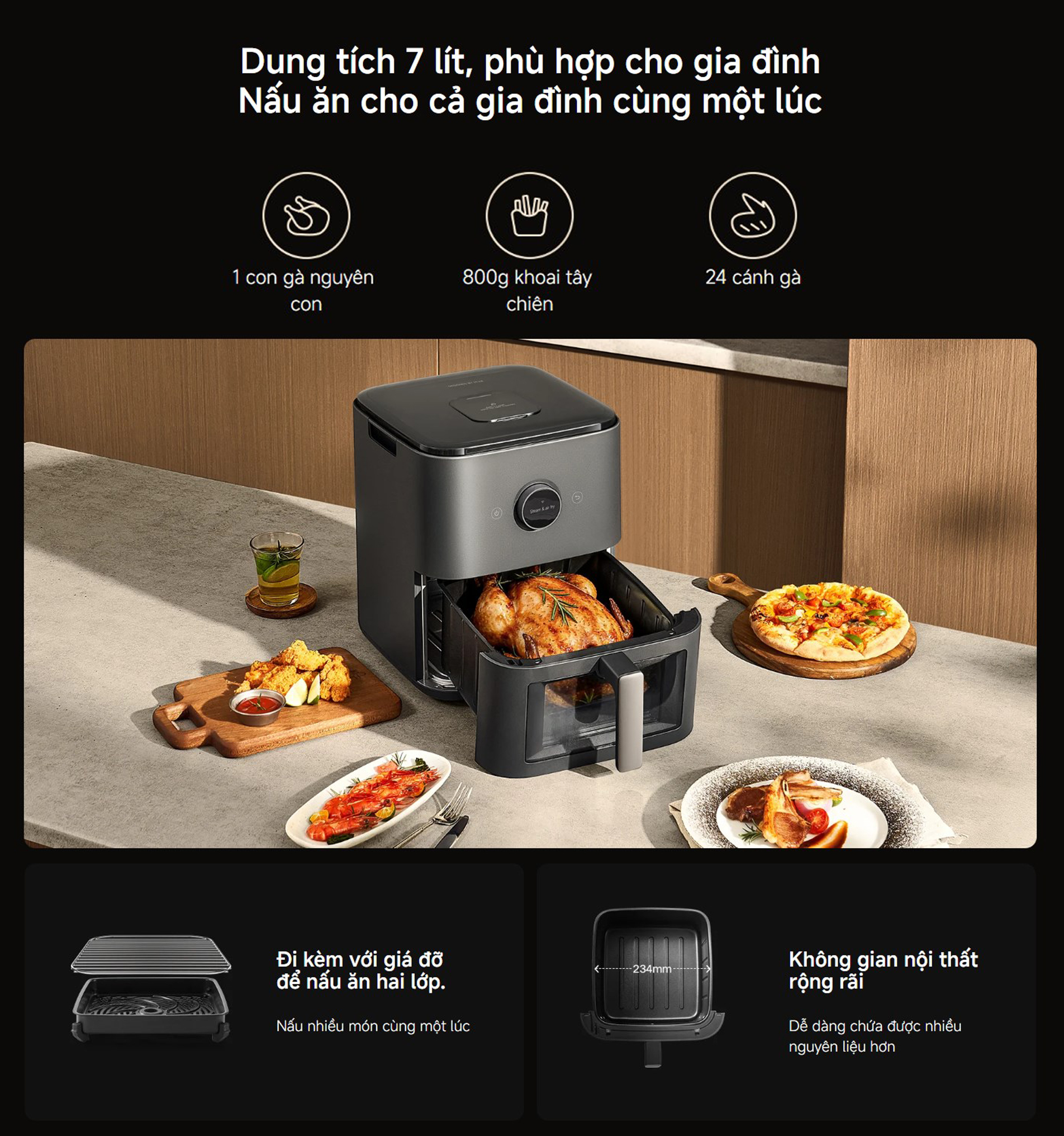 Nồi chiên không dầu Xiaomi Mijia Smart Steam Air Fryer 7L - Chính hãng 11 Noi chien khong dau Xiaomi Mijia Smart Steam Air Fryer 7L bigmivn 13