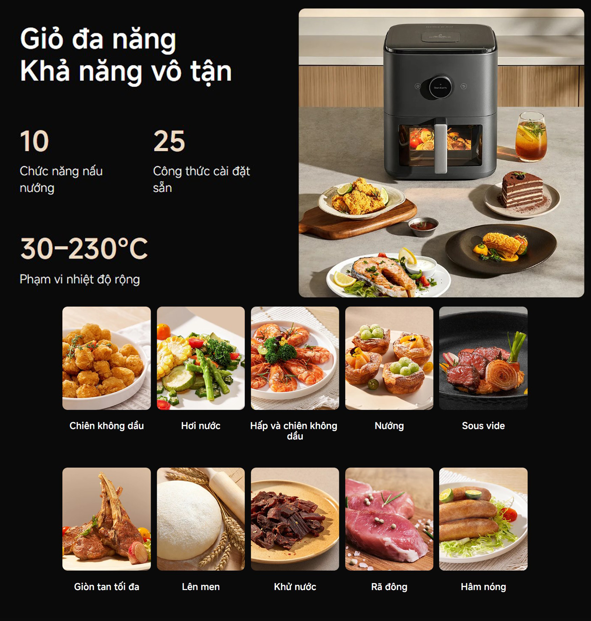 Nồi chiên không dầu Xiaomi Mijia Smart Steam Air Fryer 7L - Chính hãng 13 Noi chien khong dau Xiaomi Mijia Smart Steam Air Fryer 7L bigmivn 7