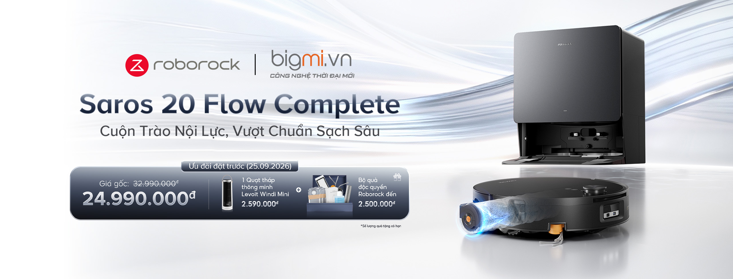 Banner Robot hut bui lau nha Roborock Saros 20 Flow Complete