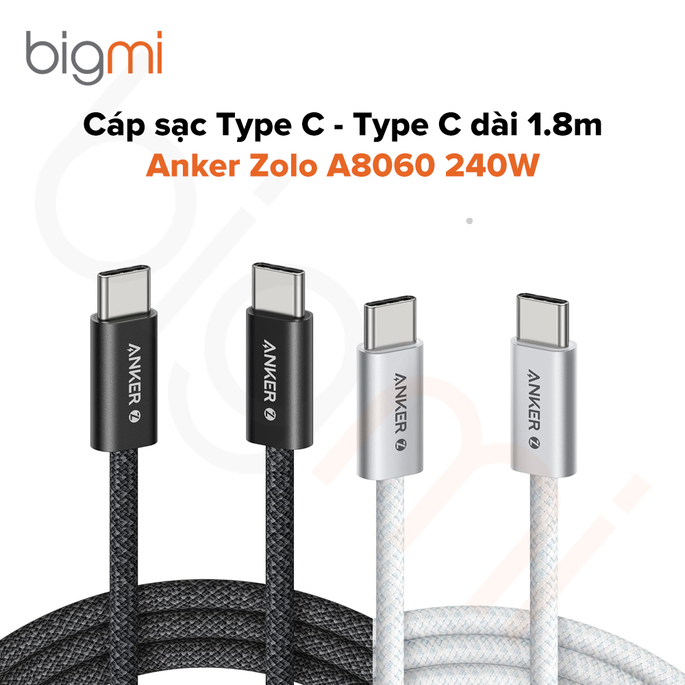 Cáp sạc Type C - Type C Anker Zolo A8060 240W dài 1.8m