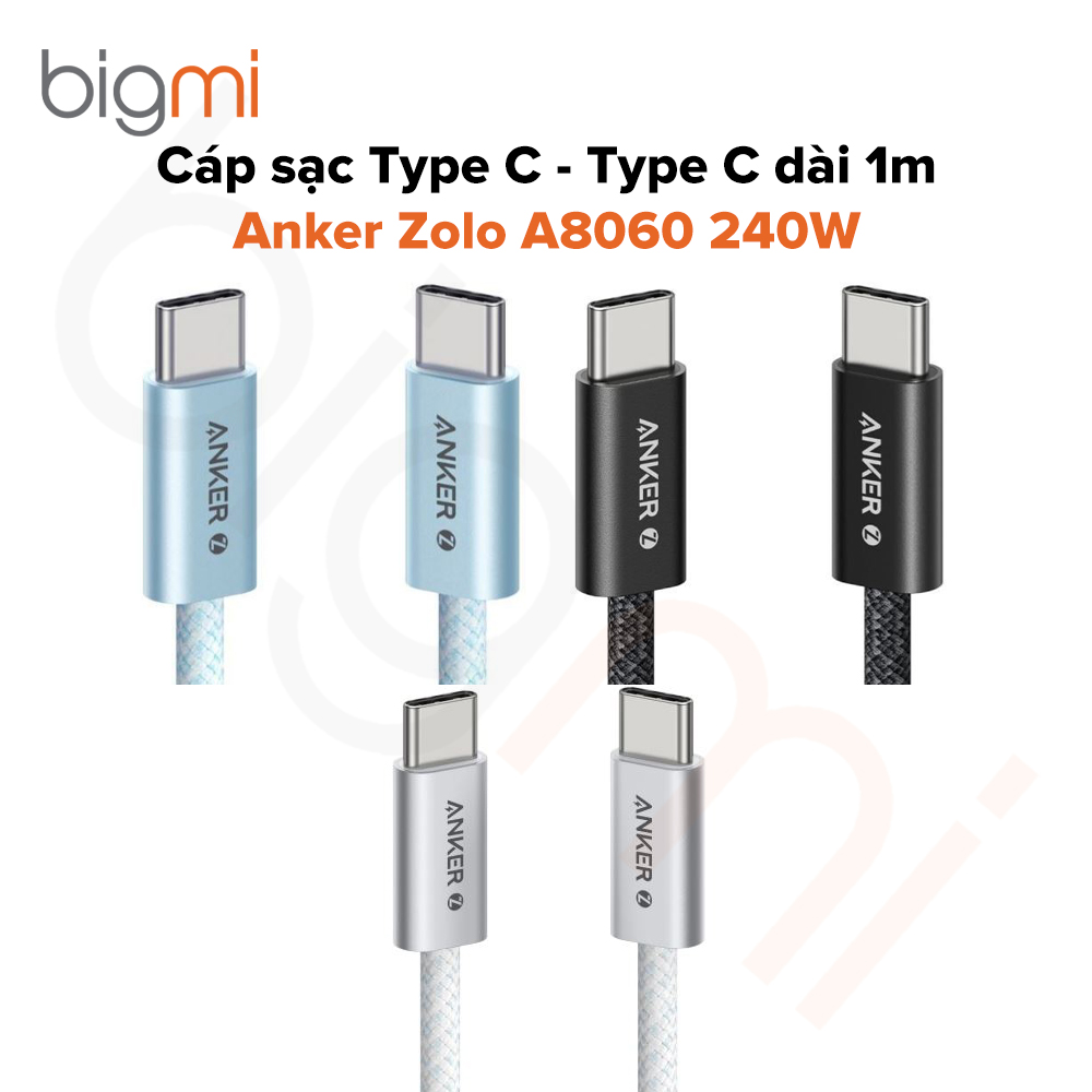 Cáp sạc Type C - Type C Anker Zolo A8060 240W dài 1m