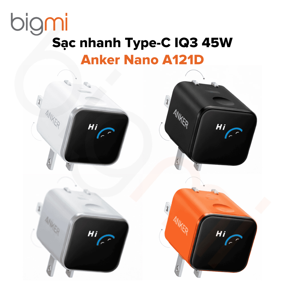 Củ sạc nhanh Type-C IQ3 45W Anker Nano A121D tích hợp màn hình thông minh